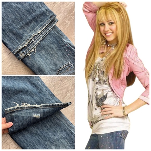 ASO Hannah Montana Miley Cyrus Vintage Low Rise Distressed Bootcut Jeans Y2K - Picture 6 of 11